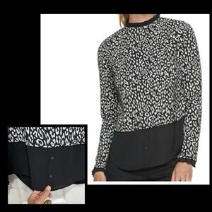 Elle Black and White Leopard Print Blouse fits Med-XL